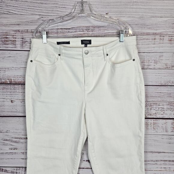 NYDJ Sheri Slim Jeans Womens 14 White Stretch Lift Tuck Mid Rise Straight Pants - Picture 3 of 11